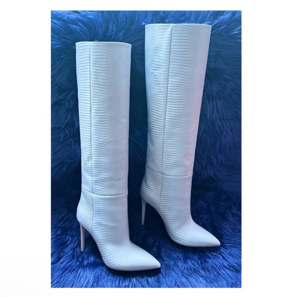 New! PARIS TEXAS 105mm Snakeskin Lizard Effect Knee High Leather Boots in Denim - Picture 10 of 16
